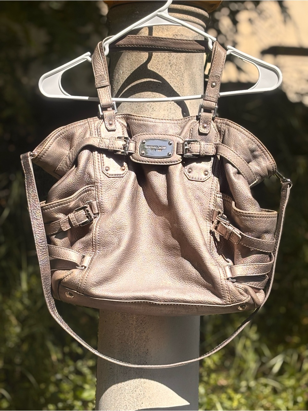 Michael Kors Metallic Gray Leather Tote Bag